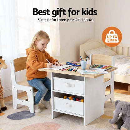 Keezi Kids Activity Table and 2 Chairs Set with Storage Drawers