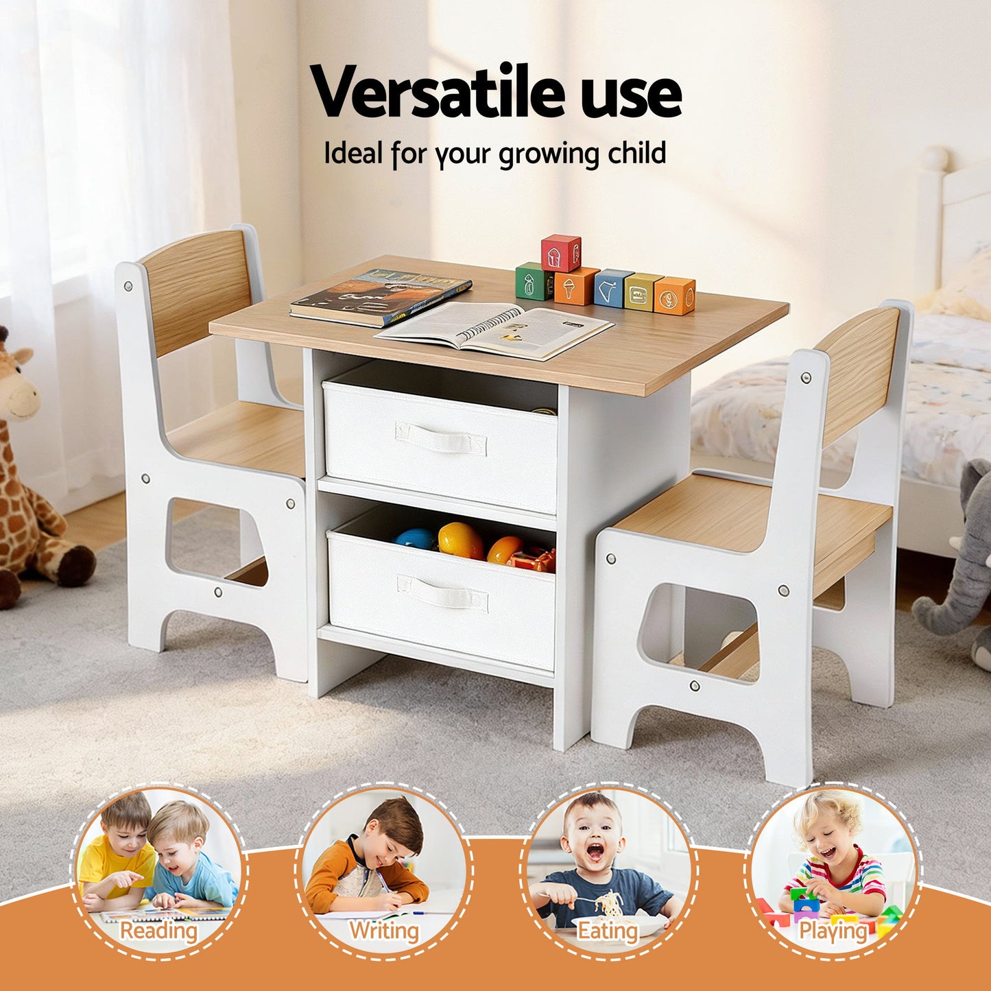 Keezi Kids Activity Table and 2 Chairs Set with Storage Drawers