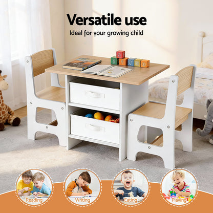 Keezi Kids Activity Table and 2 Chairs Set with Storage Drawers