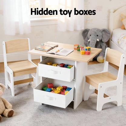 Keezi Kids Activity Table and 2 Chairs Set with Storage Drawers
