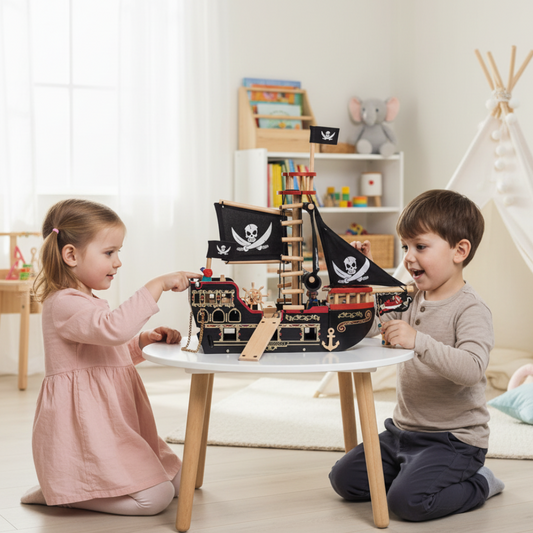 Barborossa Pirate Ship With 2 Wooden Characters