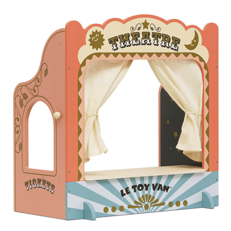 Children's theatre set with curtains and 'Le Toy Van' branding on a white background
