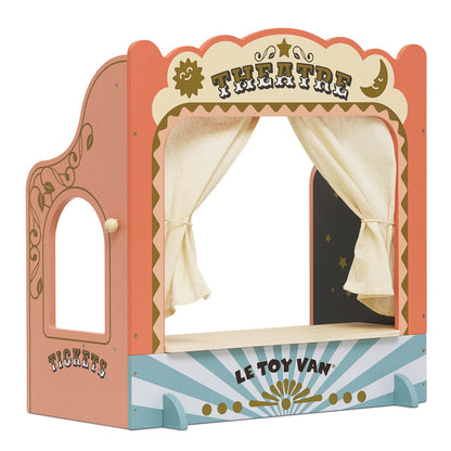 Children's theatre set with curtains and 'Le Toy Van' branding on a white background