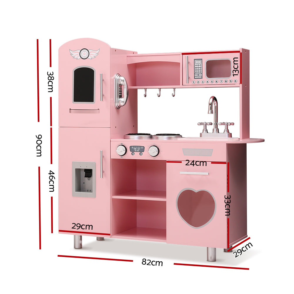 Wooden Kitchen Play Set – Pink Pretend Play Kitchen with Water Dispenser