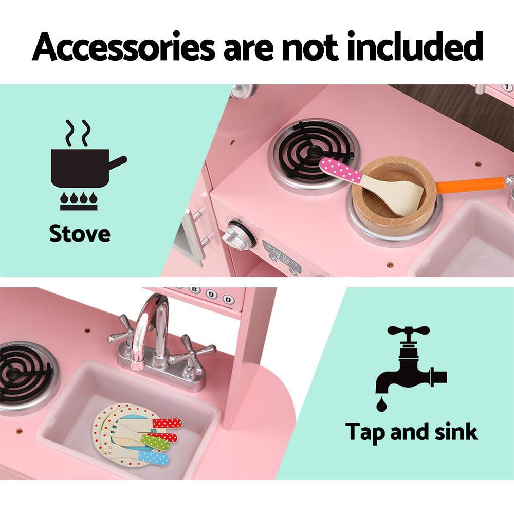 Wooden Kitchen Play Set – Pink Pretend Play Kitchen with Water Dispenser