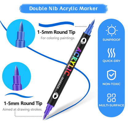 36-Pack Dual-Tip Acrylic Paint Markers - 72 Vibrant Colours Set