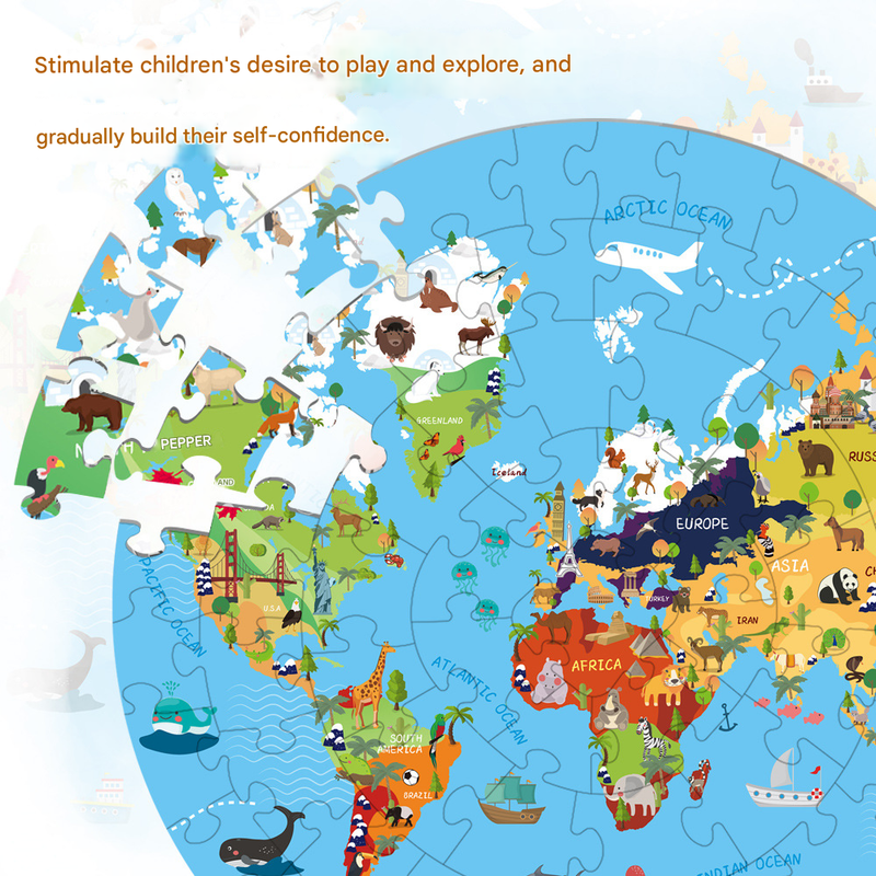 World Animal Map Round Jigsaw Puzzle 70-PCS