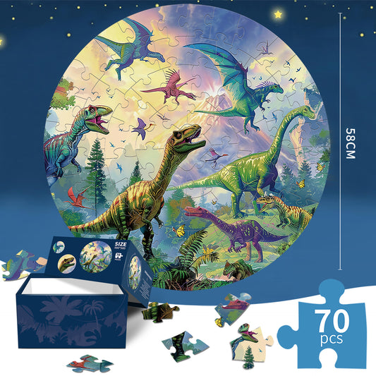 Dinosaur jigsaw puzzle Round Cardboard 70-Pcs