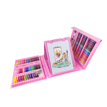 Pink 208-Piece Kids Art Set with Built-in Trifold Easel Drawing and Painting Kit
