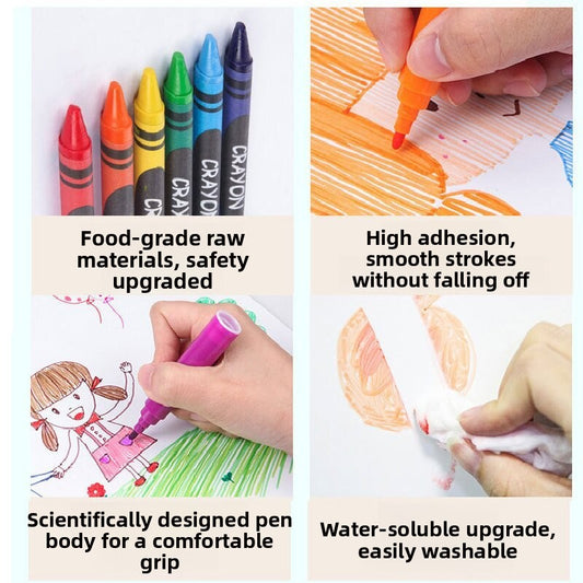 Blue 208-Piece Kids Art Set with Built-in Trifold Easel Drawing and Painting Kit