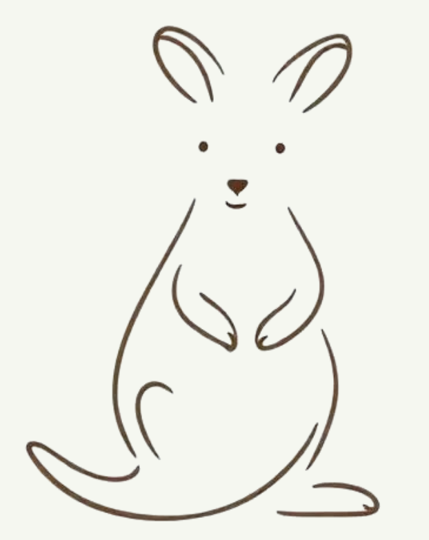Logo of 'My Little Wallaby' with a stylized wallaby illustration on a beige background