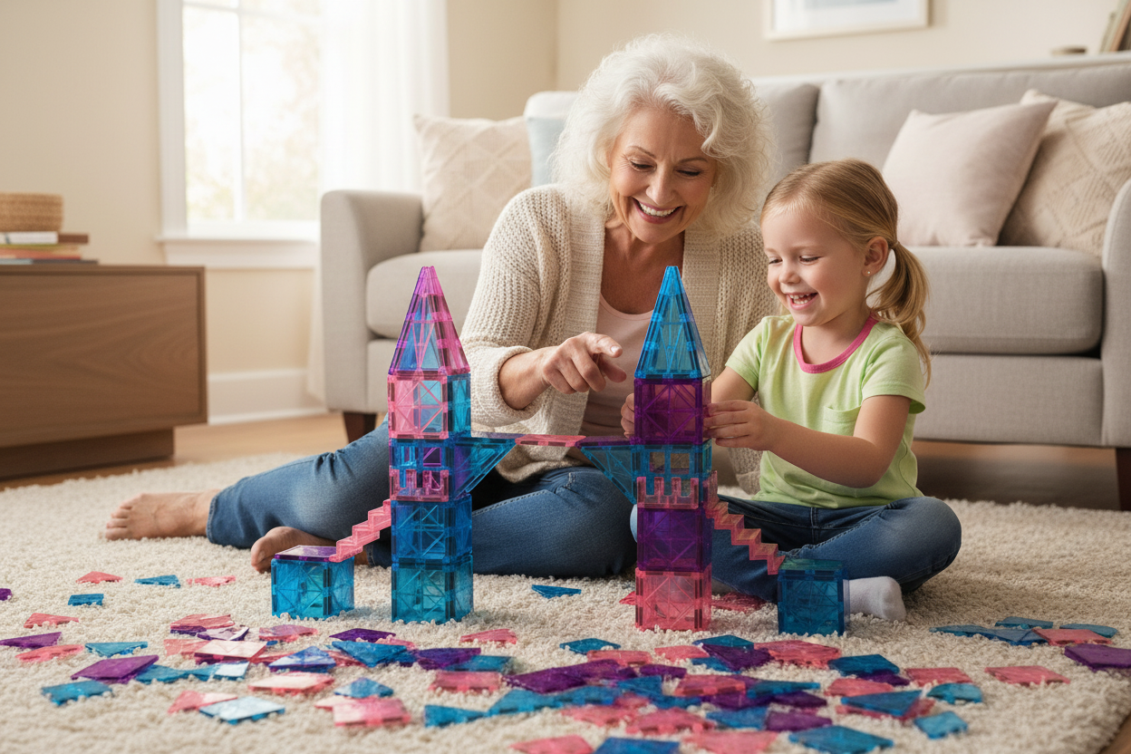 Kids Magnetic Tiles Blocks - Purple, Pink & Blue Theme 120PCS