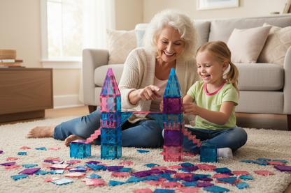 Kids Magnetic Tiles Blocks - Purple, Pink & Blue Theme 120PCS